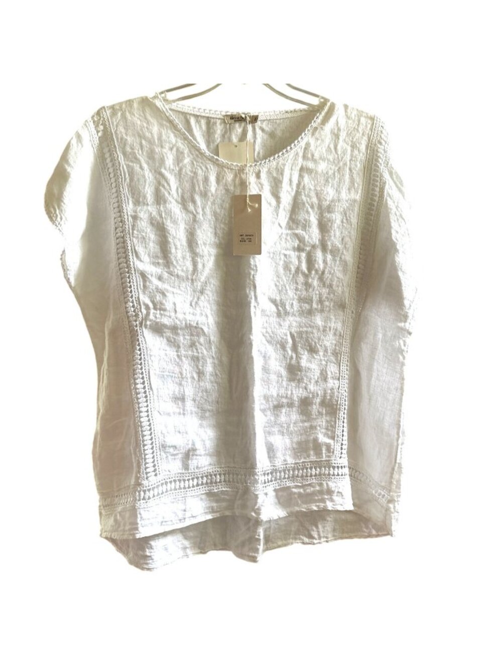 Alessia Pacini White Linen Crochet Trim Tunic Top 3X Made In Italy